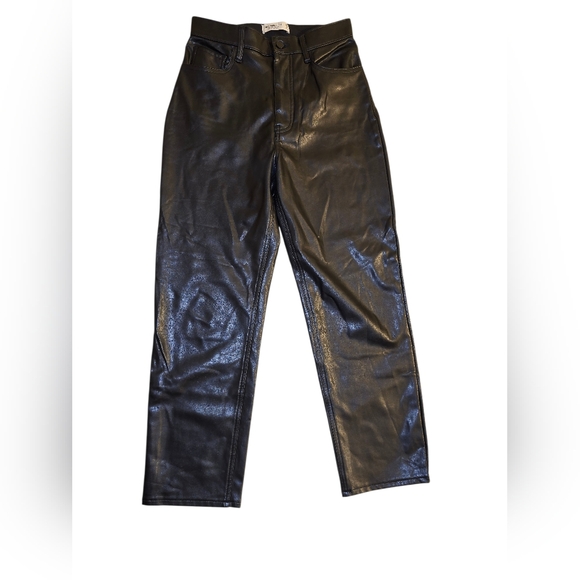 Abercrombie & Fitch Women’s Faux Leather Ankle Straight Pants Black Size 27 / 4 - Picture 2 of 11